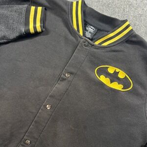 DC Comics Batman Varsity Jacket Juniors XL Black Snap‎ Front Letterman Bomber
